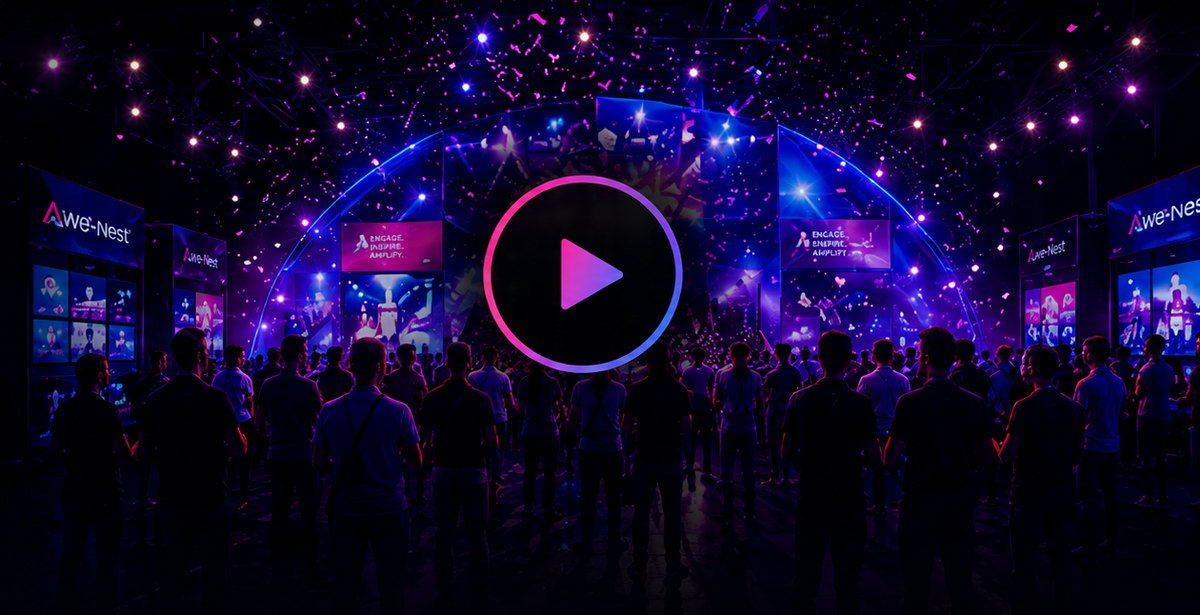 Awe-Nest brand activation event with crowd and stage screens